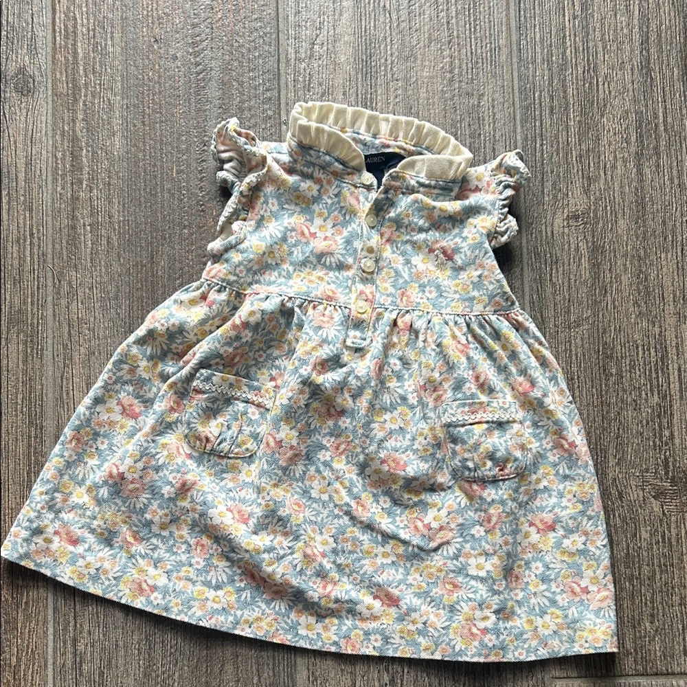 Ralph Lauren Floral Kids Dress in Blue and Cream